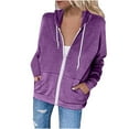 thumbnail image 1 of VSSSJ Women Full Zip Up Long Sleeve Slim Hooded Sweatshirt Fall Winter Fleece Comfy Casual Trendy Solid Color Outerwear with Pockets Purple M, 1 of 5