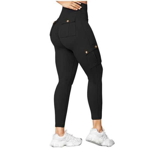 VSSSJ Women High Waist Yoga Pants Regular Fit Solid Color Butt Lifting Cargo Pants with Multi-Pocket Casual Gym Workout Running Leggings Black01 S