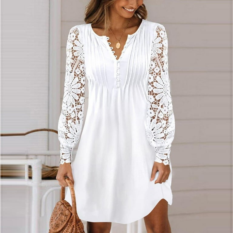 Casual Solid Lace V Neck A Line Dresses Casual Solid Lace V Neck A Line Dresses