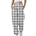 thumbnail image 1 of VSSSJ Women Lattice Print Sweatpants Loose Drawstring Elastic Waist Trousers with Pocket Casual Daily Baggy Comfortable Sport Pants Gray S, 1 of 5