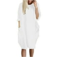 thumbnail image 1 of VSSSJ Women Long Sleeve Crew Neck Casual Loose Pullover Short Dresses Solid Color Knee Length Basic Sweatshirt Dress with Pockets White XXXL, 1 of 4