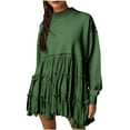 thumbnail image 1 of VSSSJ Women Oversized Sweatshirt Dresses Crewneck Long Sleeve Loose Tiered Pleated Casual Fall Winter Swing Ruffle Hem Mini Dress Green L, 1 of 9