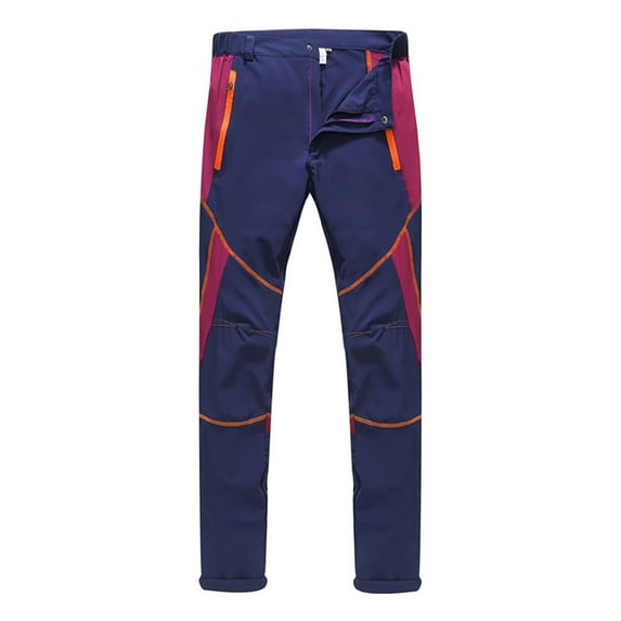 VSSSJ Women Quick Dry Hiking Pants Oversized Fit Color Block Patchwork Button Zipper Elastic Waist Trousers Outdoor Soft Shell Waterproof Climbing Pants Purple XXXL
