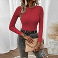 thumbnail image 1 of VSSSJ Women Ribbed Long Sleeve Crew Neck Classic Versatile Sweaters Casual Solid Color Slim Fit Basic Knit Pullover Sweater Tops Red M, 1 of 8