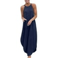 thumbnail image 1 of VSSSJ Women Sleeveless Round-Neck Maxi Denim Tank Dresses Summer Curve Hem Side Split Casual Vacation Beach Loose Long Sun Dress, 1 of 8