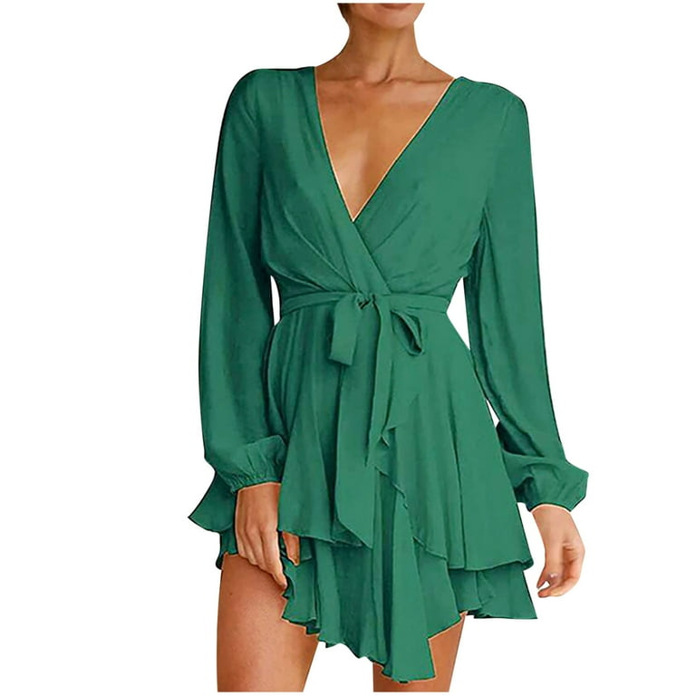 Women's Long Sleeve V-neck Irregular Chiffon Shirt Dress Women's Long Sleeve V-neck Irregular Chiffon Shirt Dress