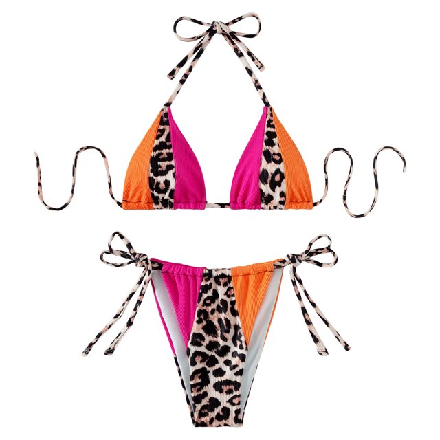 VSSSJ Women String Halter Triangle Bikini Ribbed Two Piece Swimsuits