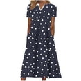 thumbnail image 1 of VSSSJ Women Summer Casual Dresses Heart Printed V Neck Short Sleeve Loose Beach Vacation Swing Midi Long Shift Dress with Pockets, 1 of 6
