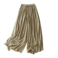 thumbnail image 1 of VSSSJ Women Vintage Double Lined Cropped Pants Relaxed Solid Color Drawstring Elastic Waist Wide Leg Pants Fashion Wrinkle Lightweight Pants Khaki XXL, 1 of 3