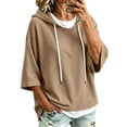 thumbnail image 1 of VSSSJ Women's 3/4 Sleeve Hooded Sweatshirt Loose Fit Batwing Sleeve Ribbed Textured Lightweight Fall Casual Pullover Shirt Tops XXL, 1 of 8