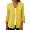 thumbnail image 1 of VSSSJ Women's 3/4 Sleeve Ruffle Open Front Button Down Cardigans Casual Solid Color V Neck Lightweight Soft Draped Blouse Tops Yellow XXL, 1 of 3