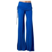 VSSSJ Womens Baggy Flare Pants Loose Fit High Waist Wide Leg Solid Color Yoga Leggings Leisure Stylish Gym Workout Training Trousers Blue M