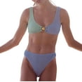thumbnail image 1 of VSSSJ Women's Bandeau Bikini Sets Scoop Neck Color Blocking Smocked Two Piece Swimsuits Sexy High Cut Shell Trim Bathing Suits, 1 of 9