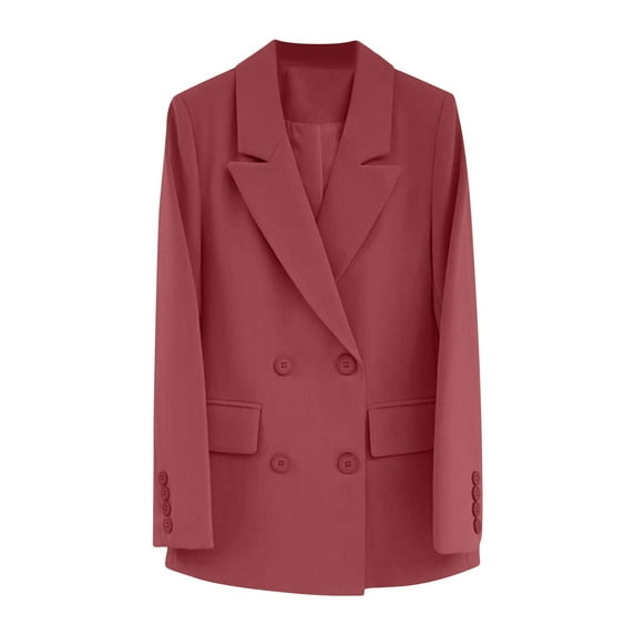 VSSSJ Women's Blazer Jacket Solid Color Long Sleeve Notch Lapel Suit Coat with Pockets Business Casual Classic Office Work Suit Jacket Red M