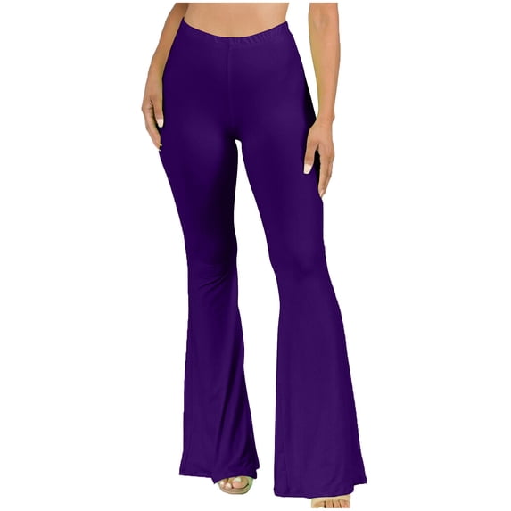 VSSSJ Women's Boho High Waist Flared Pants Slim Fit Solid Color Wide Leg Yoga Full Length Pants Leisure Stylish Hippie Breathable Trousers Purple M