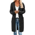thumbnail image 1 of VSSSJ Women's Cable Knit Open Front Casual Midi Sweaters Coat Button Down Soft Draped Long Sleeve Cardigan Outwear with Pockets Black M, 1 of 8