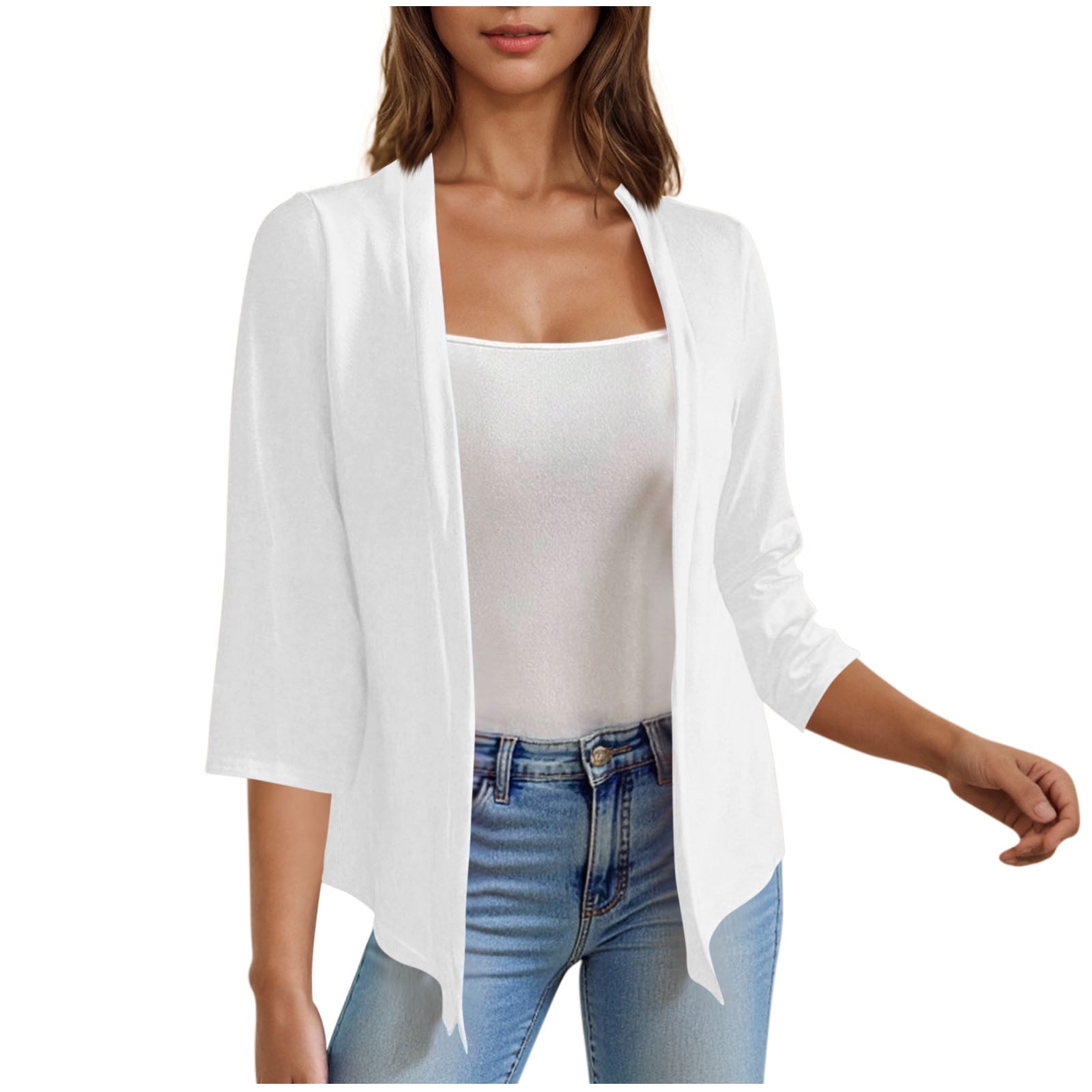 VSSSJ Women's Cardigan 3/4 Sleeves Open Front Casual Flowy