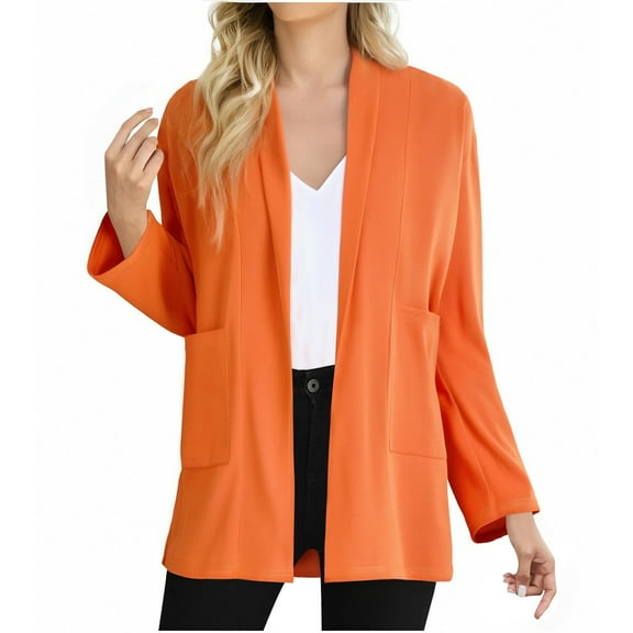 VSSSJ Women's Cardigan Long Sleeve Open Front Drape Casual Cardigans Lightweight Soft Loose Fit Duster Cardigan with Pocket Orange XL