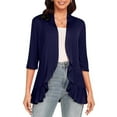 thumbnail image 1 of VSSSJ Women's Casual 3/4 Sleeve Open Front Kimono Cardigans Lightweight Soft Draped Solid Color Loose Comfy Ruffle Blouse Tops Navy M, 1 of 6