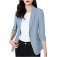 thumbnail image 1 of VSSSJ Women's Casual Lightweight Blazer Single Button Notch Lapel 3/4 Sleeve Solid Color Jacket Slim Fit Office Work Suit Coat Blue XXL, 1 of 8