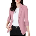 thumbnail image 1 of VSSSJ Women's Casual Lightweight Blazer Single Button Notch Lapel 3/4 Sleeve Solid Color Jacket Slim Fit Office Work Suit Coat Pink XXL, 1 of 8