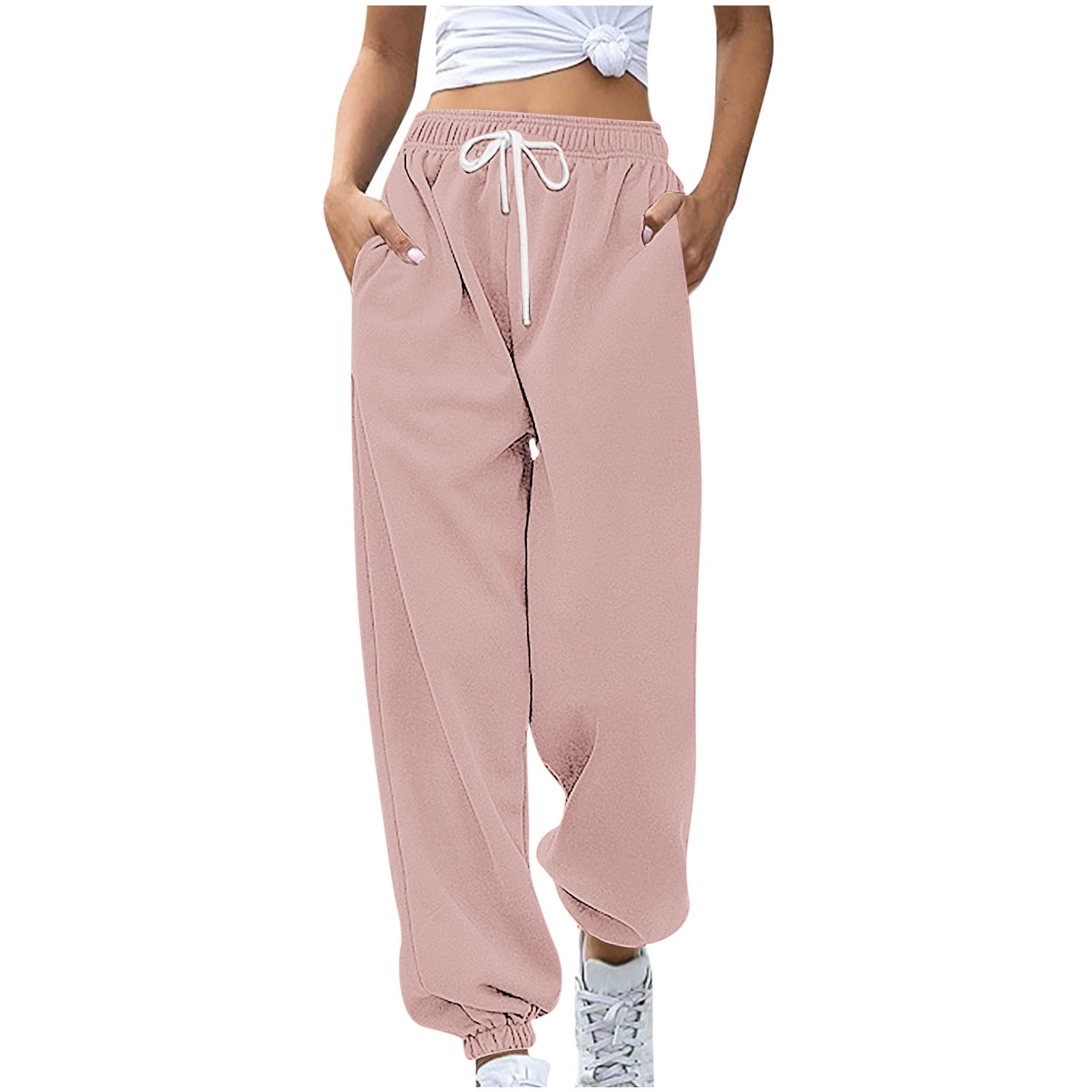 VSSSJ Women's Casual Sweatpants Regular Fit Solid Color Lace-Up Elastic ...