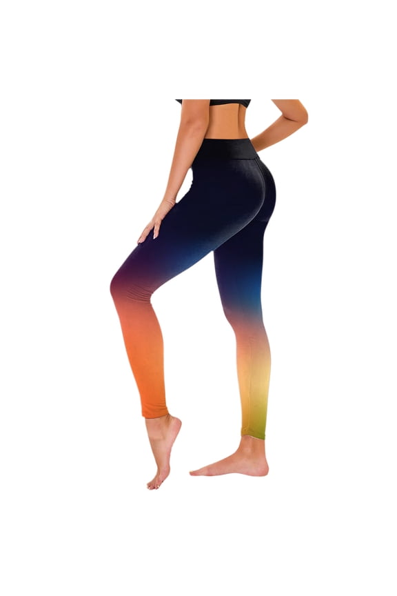 Women's Casual Yoga Leggings Regular Fit Gradient Color Elastic Waist Butt Lifting Full Length Pants Stretch Fitness Running Gym Sportwear Orange S