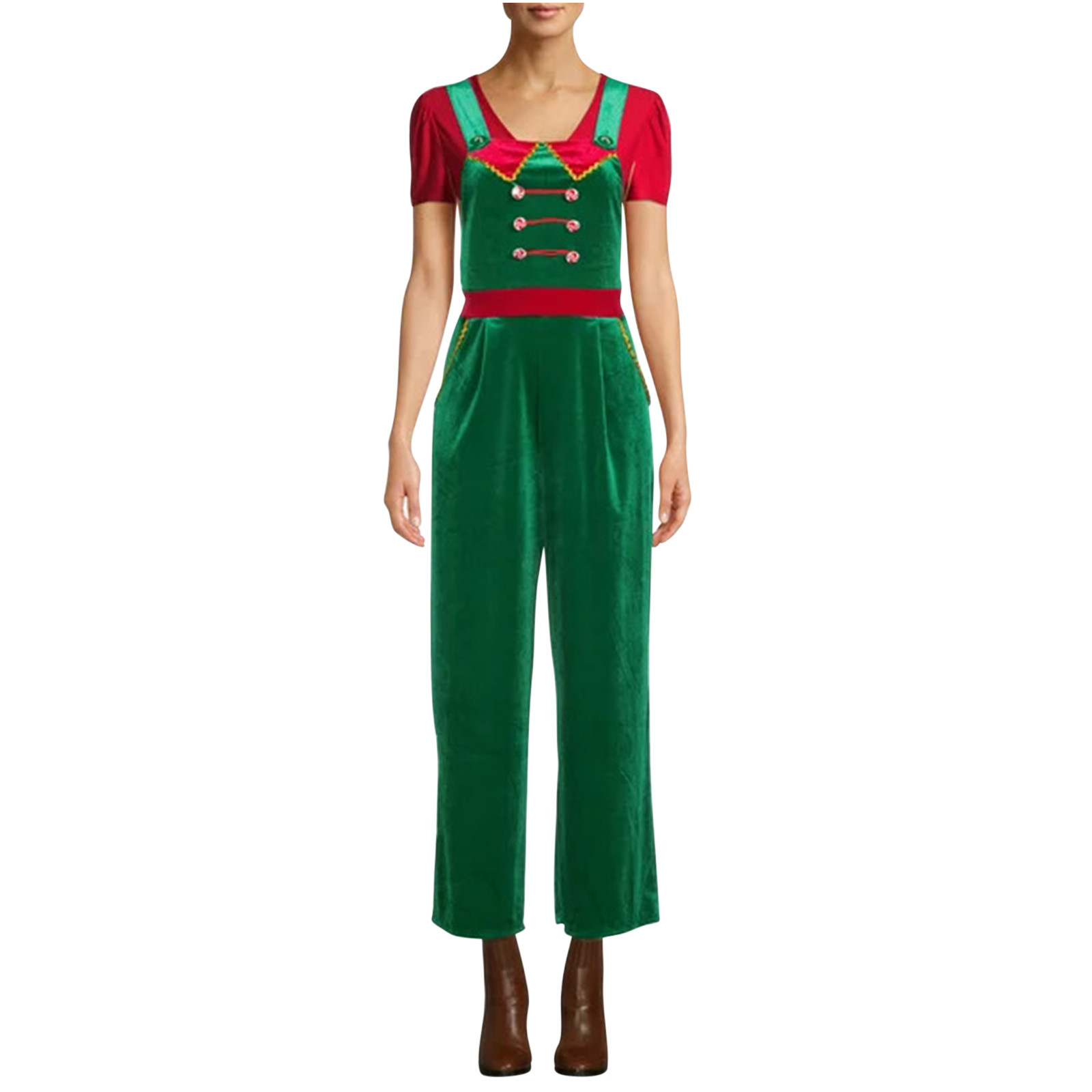 VSSSJ Women's Christmas Print Jumpsuits Slim Fit Funny Xmas Graphic Wide Leg Costume with Pocket