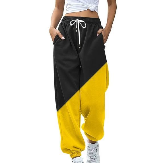 VSSSJ Women's Color Block Patchwork Sweatpants Relaxed Drawstring High Elastic Waist Baggy Pants Fall Winter Everyday Jogging Streetwear Orange S