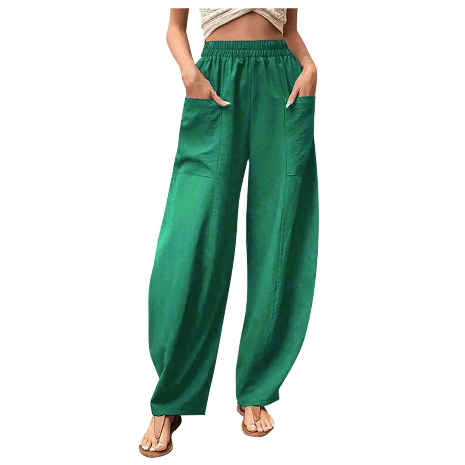 VSSSJ Women's Cotton and Linen Baggy Pants Loose Fit Solid