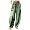thumbnail image 1 of VSSSJ Women's Cotton and Linen Baggy Pants Loose Fit Solid Color Elastic Waist Wide Leg Trousers with Double Pockets Fashion Spring Summer Casual Long Pants Mint Green XXXXL, 1 of 7
