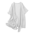 thumbnail image 1 of VSSSJ Women's Cotton Linen Long Cardigan Open Front Short Sleeve Loose Casual Pocket Lightweight Summer Beach Cover Up Cardigan White M, 1 of 9