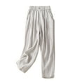 thumbnail image 1 of VSSSJ Women's Cotton and Linen Wide Leg Pants Oversized Fit Solid Color Elastic Waist Pocket Straight Pants Comfort Breathable Home Trousers Khaki02 XXL, 1 of 5
