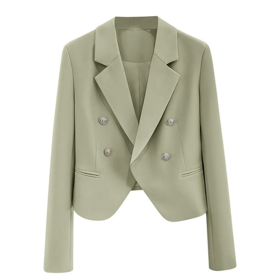 VSSSJ Women's Cropped Blazer Jacket Long Sleeve Notch Lapel Slim Fit Casual Dressy Office Business Work Suit Coat Spring Fall Outfits Green M
