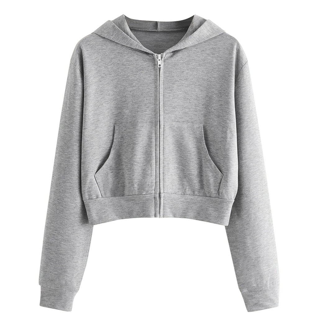 VSSSJ Women's Cropped Full Zip Up Hooded Sweatshirt Tops Long