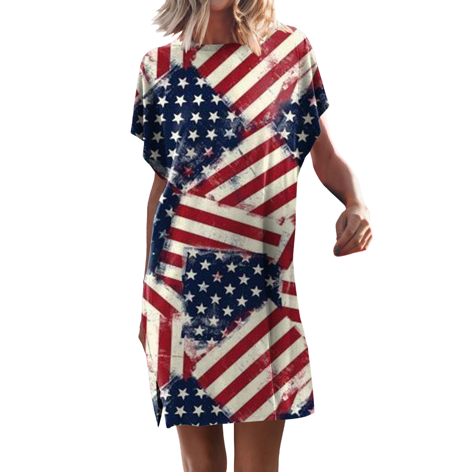 VSSSJ Women's Dresses Summer Loose Flowy Side Split Short Sleeve Above