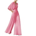 thumbnail image 1 of VSSSJ Women's Elegent Jumpsuits Slim Fit Solid Color V-Neck Short Sleeve Wide Leg Romper Jumpsuit Fashion Wedding Party Jumpsuit with Pocket Pink S, 1 of 6