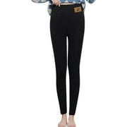 VSSSJ Women's Fall Winter Fleece Lined Leggings Plus Size Cute Print High Waist Full Length Pants Fashion Comfortable Tight Thermal Trousers Black05 L