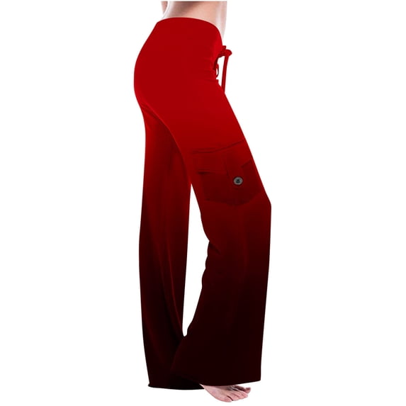 VSSSJ Women's Gradient Color Pants Slim Fit Drawstring Elastic Waist Wide Leg Trousers with Side Pockets Casual Fashion Relaxed Yoga Pants Red L