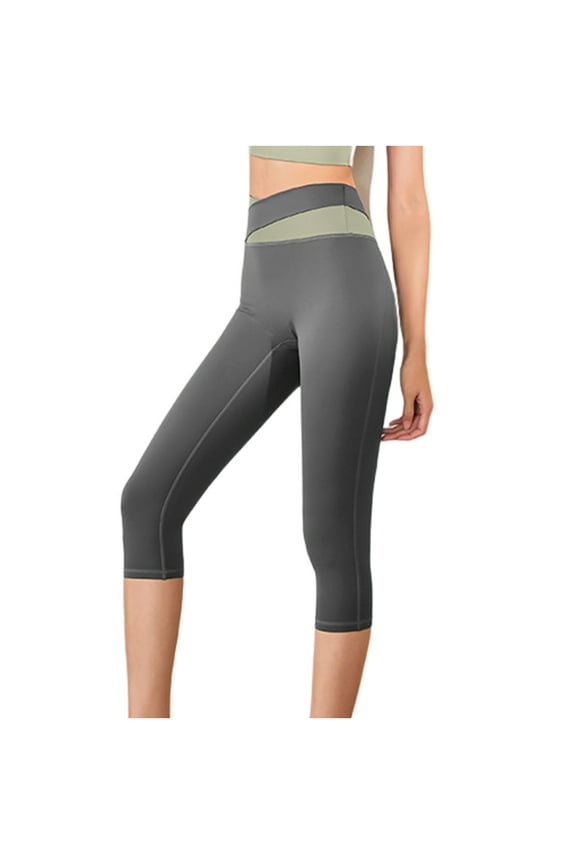 Women's Hip Lifting Sport Yoga Pants Slim Fit Color Block Patchwork Elastic High Waist Seven Point Pants Breathable Quick Dry Exercise Pants Gray XXL