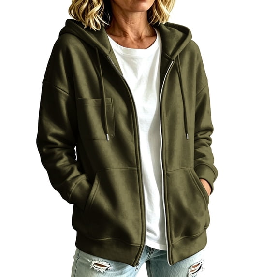 VSSSJ Women's Hoodie Sweatshirts Relaxed Fit Zip Up Long Sleeve Drawstring Pocket Casual Sweatshirt Jacket Top Fall Winter Outfit Army Green M