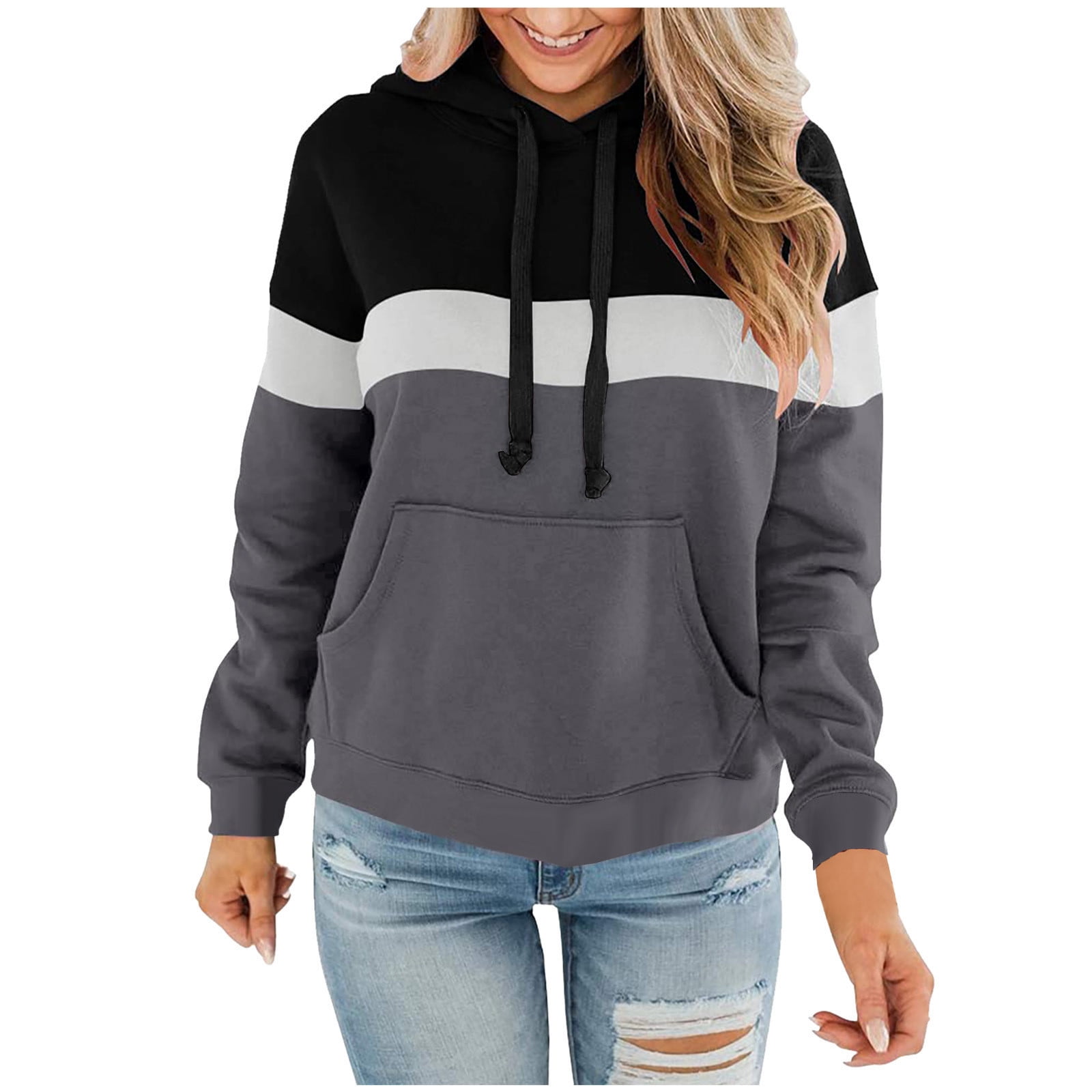 VSSSJ Women's Hoodies Color Block Plush Casual Crewneck VSSSJ Women's Hoodies Color Block Plush Casual Crewneck