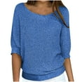 thumbnail image 1 of VSSSJ Women's Knitted Tops Plus Size Solid Color Round Neck 3/4 Sleeve Shirt Blouse Fashion Elegant Comfort Commuting Pullover Shirts Blue M, 1 of 6