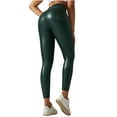 thumbnail image 1 of VSSSJ Women's Leather Leggings Plus Size Solid Color High Waist Butt Lifting Tight Trousers Fashion Thin Lightweight Gym Workout Long Pants Green M, 1 of 9