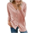 thumbnail image 1 of VSSSJ Women's Long Sleeve Button Down Solid Color Classic Knitted Cardigan Coat Casual V Neck Soft Draped Short Sweater Outerwear Pink XL, 1 of 4