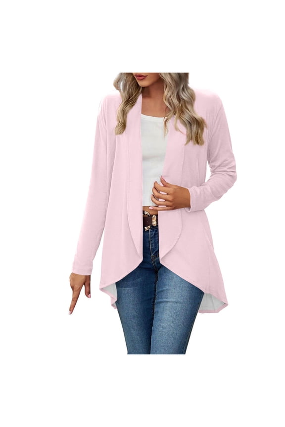 Women's Long Sleeve Cardigan Casual Open Front Drape Cardigan Lightweight Duster Irregular Hem Cardigans Tops Pink XXL