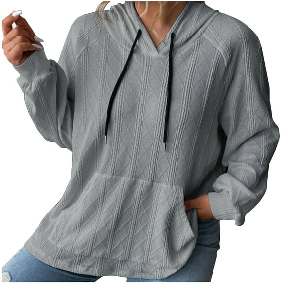 VSSSJ Women's Long Sleeve Casual Loose Hooded Sweatshirts Drawstring Comfy Solid Color Lightweight Pullover Hoodies with Pockets Gray M
