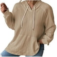 thumbnail image 1 of VSSSJ Women's Long Sleeve Casual Loose Hooded Sweatshirts Drawstring Comfy Solid Color Lightweight Pullover Hoodies with Pockets Khaki S, 1 of 5