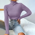 thumbnail image 1 of VSSSJ Women's Long Sleeve Simple Versatile Pullover Sweaters Turtleneck Slim Fit Solid Color Ribbed Knitted Classic Sweater Tops Purple XL, 1 of 8