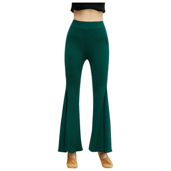 VSSSJ Women's Modern Flared Dance Pants Slim Fit Solid Color High Waist Straight Wide Leg Pants Casual Comfortable Lightweight Long Pants Green S